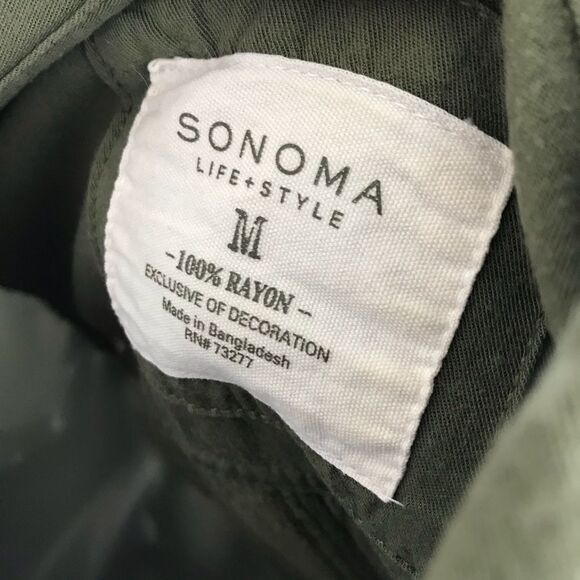 Sonoma Life + Style Button Down Cinch Waist 3/4 sleeve top, Army Green - Picture 6 of 6